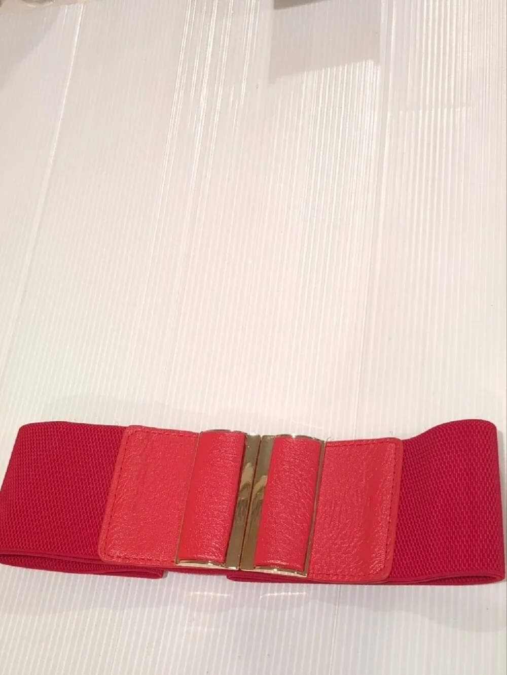 Stretch Red Belt  With Leather Accents
